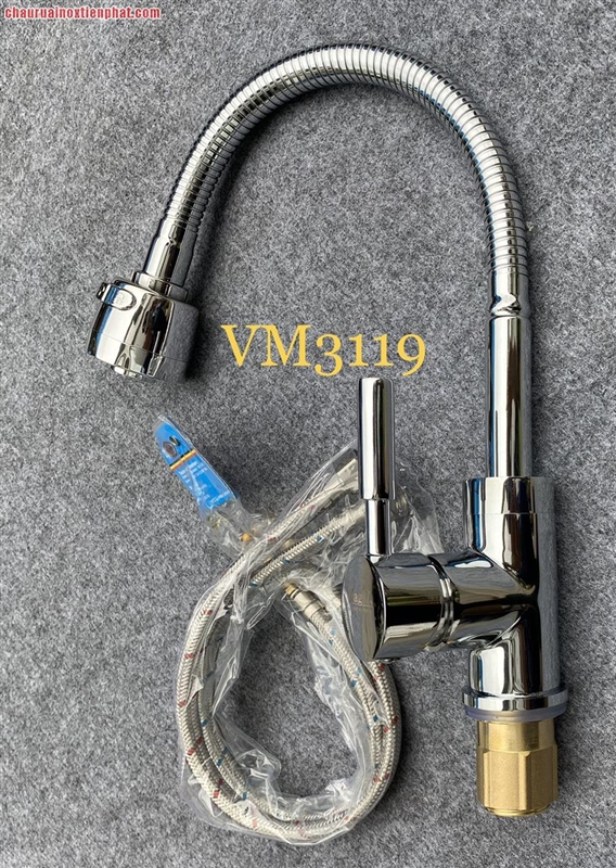 Vòi rửa bát Kagol cần mềm hai đường nước, đồng mạ bóng